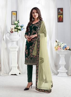 Green embroidered velvet salwar 1
