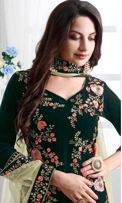 Green embroidered velvet salwar 2