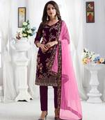 Wine embroidered velvet salwar