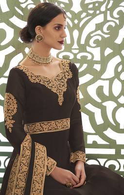 Brown embroidered georgette salwar 3