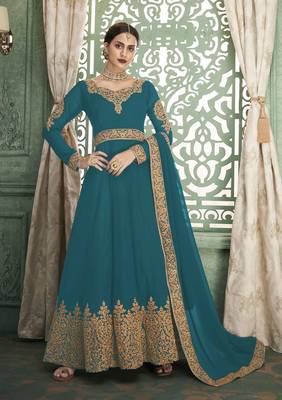 Teal embroidered georgette salwar 1