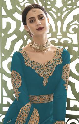 Teal embroidered georgette salwar 2