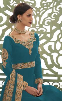 Teal embroidered georgette salwar 3