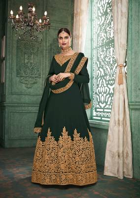 Dark-green embroidered georgette salwar 1