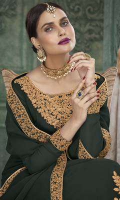 Dark-green embroidered georgette salwar 2
