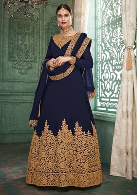 Blue embroidered georgette salwar 1