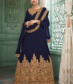 Blue embroidered georgette salwar