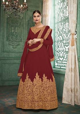 Red embroidered georgette salwar 1