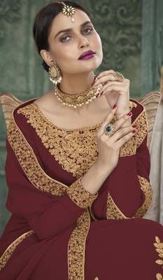 Red embroidered georgette salwar 2