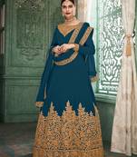 Aqua-blue embroidered georgette salwar