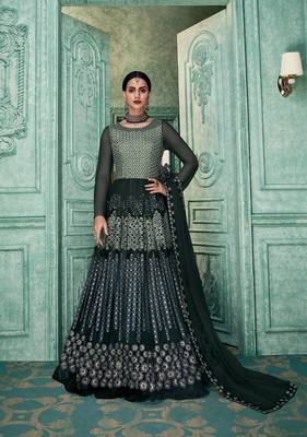 Charcoal embroidered faux georgette salwar 1