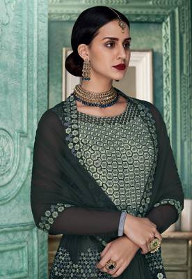 Charcoal embroidered faux georgette salwar 2