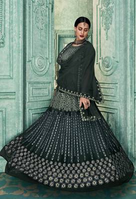 Charcoal embroidered faux georgette salwar 3