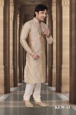 Fawn embroidered poly dupion men-kurtas 1