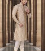 Fawn embroidered poly dupion men-kurtas