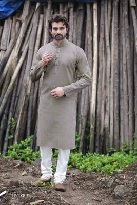Grey plain poly cotton men-kurtas 1
