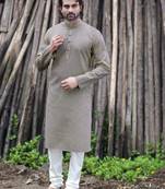 Grey plain poly cotton men-kurtas