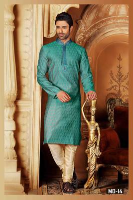 Green embroidered jacquard men-kurtas 1