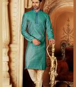 Green embroidered jacquard men-kurtas