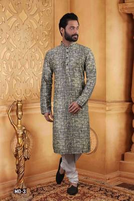 Black printed polyester men-kurtas 1