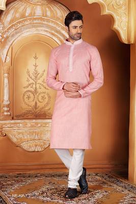 Pink plain cotton men-kurtas 1