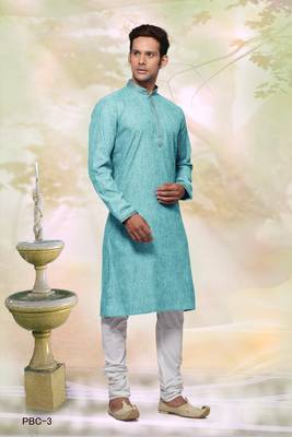 Turquoise plain cotton men-kurtas 1