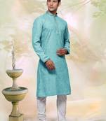 Turquoise plain cotton men-kurtas