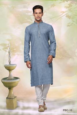 Blue plain cotton men-kurtas 1