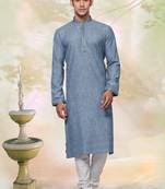Blue plain cotton men-kurtas