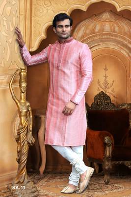 Pink embroidered dupion silk men-kurtas 1