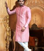 Pink embroidered dupion silk men-kurtas