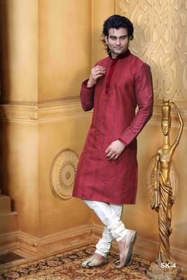 Maroon embroidered dupion silk men-kurtas 1