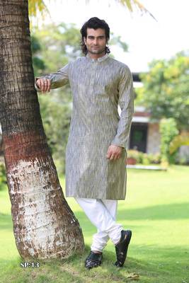 Blue plain poly cotton men-kurtas 1