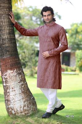 Red plain poly cotton men-kurtas 1