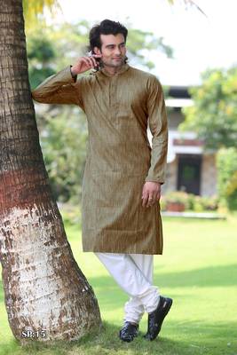 Brown plain poly cotton men-kurtas 1
