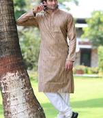 Beige plain poly cotton men-kurtas