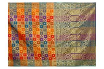 Orange woven silk blend saree with blouse 5