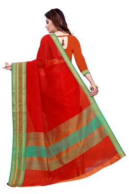 Red plain manipuri silk saree with blouse 3