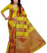 Lime Woven Silk Blend Saree With Blouse