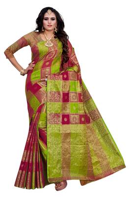 Burgundy Woven Silk Blend Saree With Blouse 1