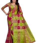 Burgundy Woven Silk Blend Saree With Blouse