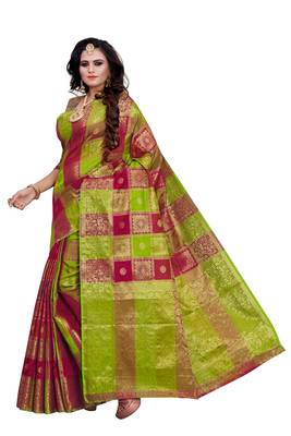 Burgundy Woven Silk Blend Saree With Blouse 2