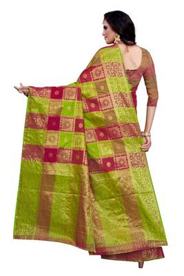 Burgundy Woven Silk Blend Saree With Blouse 3