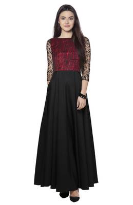Maroon printed crepe maxi-dresses 1