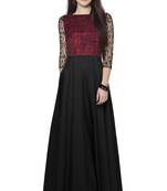 Maroon printed crepe maxi-dresses