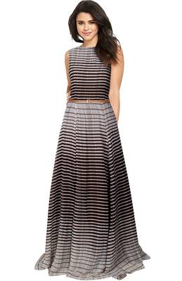 Coffee printed georgette maxi-dresses 1