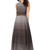 Coffee printed georgette maxi-dresses