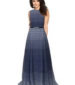 Blue printed georgette maxi-dresses