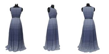 Blue printed georgette maxi-dresses 4