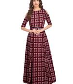 Maroon printed crepe maxi-dresses